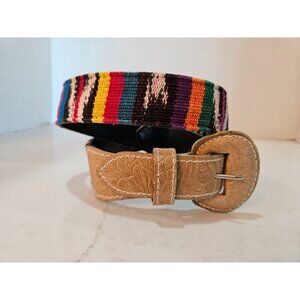 Absolutely Fresh Belt SM Vintage Tapestry Genuine Bonded Leather Multicolor Boho